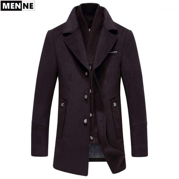

menne men jacket business casual warm wool coat autumn winter mens jacket woolen coat internal removable vest1, Black