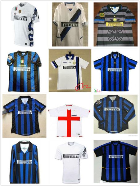 

09-10 milito sneijder zanetti retro soccer jersey pizarro football milan 1997 1998 97 98 99 djorkaeff baggio ronaldo 02 03, Black;yellow