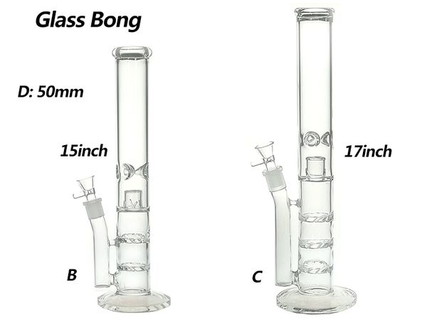 Cam nargile bongs boruları 50mm 15/17 inç Stright 2 veya 3 dilim cam parçalı 19mm kase GB008B/C ile