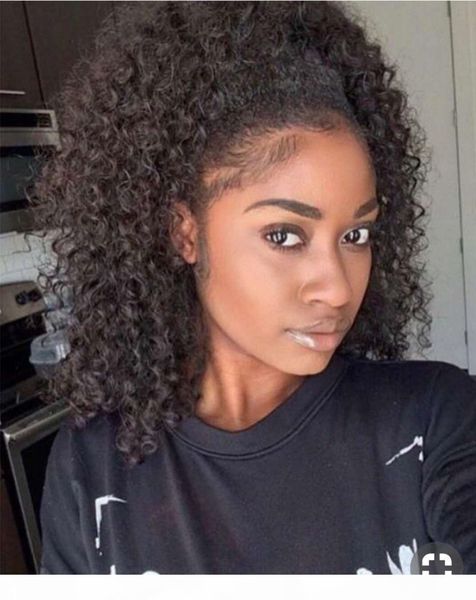 

2019 new 3b 3c kinky curly ponytail clip in women hair extension ,chic afro puff bun drawstring ponytail hairpiece natural colors 100g-160, Black