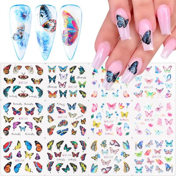 

watercolor colorful butterfly nail decals sticker anime blue foil manicure nail design slider art decor tip lebn1645-1656, Black