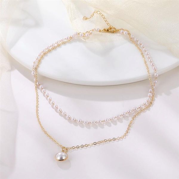 

белый жемчуг choker ожерелье женщины мода золото цвет двухслойная цепочка перл кулон ожерелье кореи ювелирные изделия девушка 2020 воротник, Black