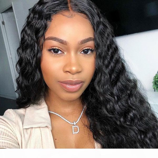 

6-26 inch long glueless curly lace front human hair wigs pre plucked malaysian 130% density deep wave full lace wig, Black;brown