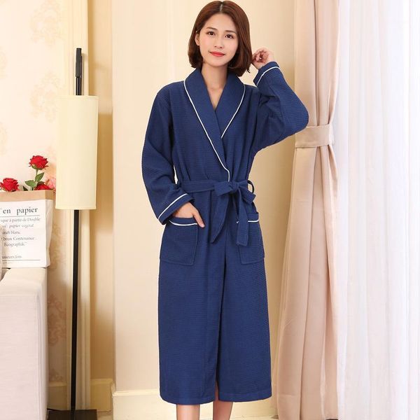 

women autumn waffle robe sleepwear soft cotton kimono gown female casual nightwear loose bathrobe gown home dressing1, Black;red