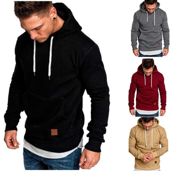 

newly mens hoodies pullover sweatshirt casual jumpers long sleeve solid color design with drawstring dod886, Black