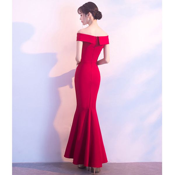 

Beauty Formal Off Shoulder Elegant Sleeveless Black Red Slim Was Thin Mermaid Party Evening Dresses Long 30