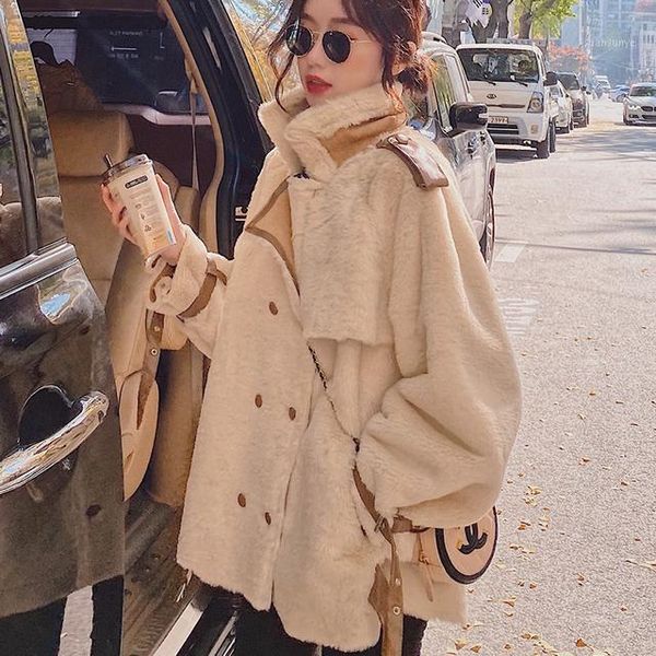 

women 2021 autumn winter faux lamb fur coat female new thick fur hairy casual loose jacket fashion warm ladies overcoats c1851, Black