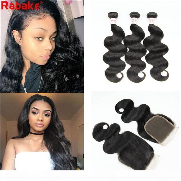 

body wave remy human hair bundles with closure rabake peruvian hair weave extensions 10a quality 4x4 swiss lace closure fast shipping, Black;brown