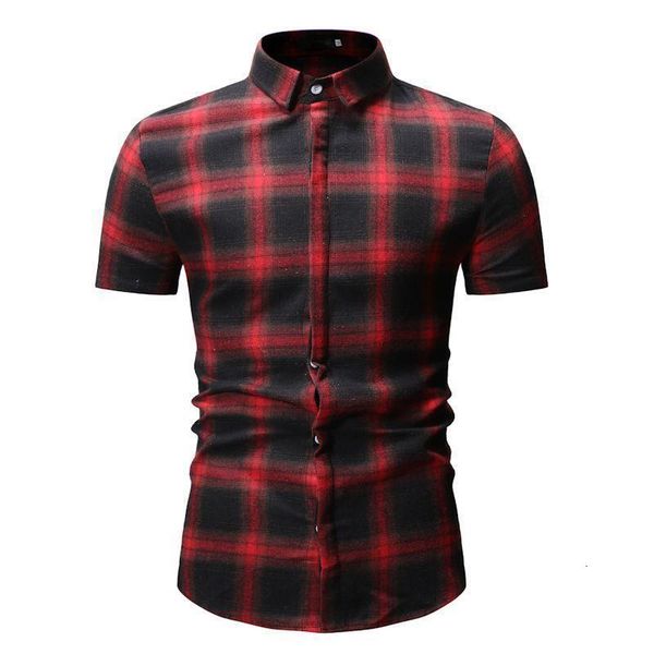

black plaid dress shirts red checkered shirt mens fashions chemise homme mens short sleeve button-down blouse men clothes ys54, White;black