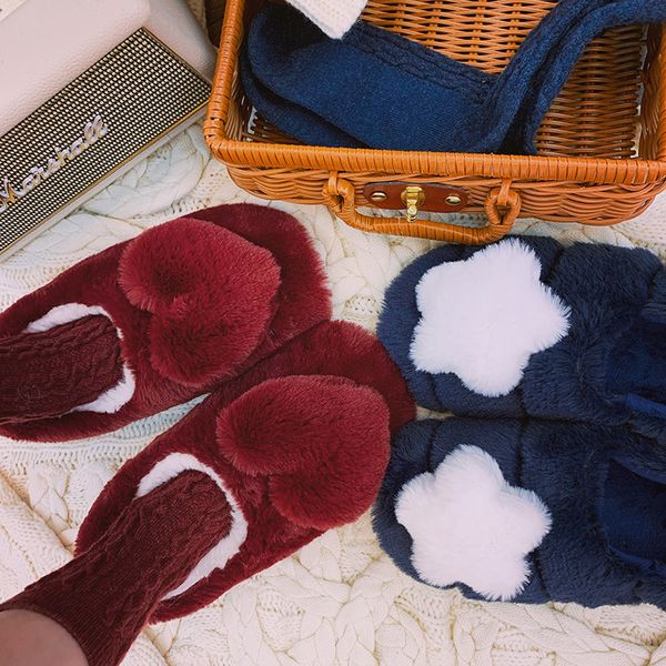 

girl indoor cute slippers woman slippers fur shoes home mute floor slippers non-slip home decoration red blue x1020, Black