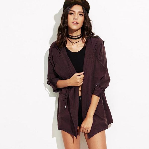 

women jackets 2020 autumn long sleeve hooded warm coat jacket casual elastic waist pocket femme loose outwear jackets1, Black;brown