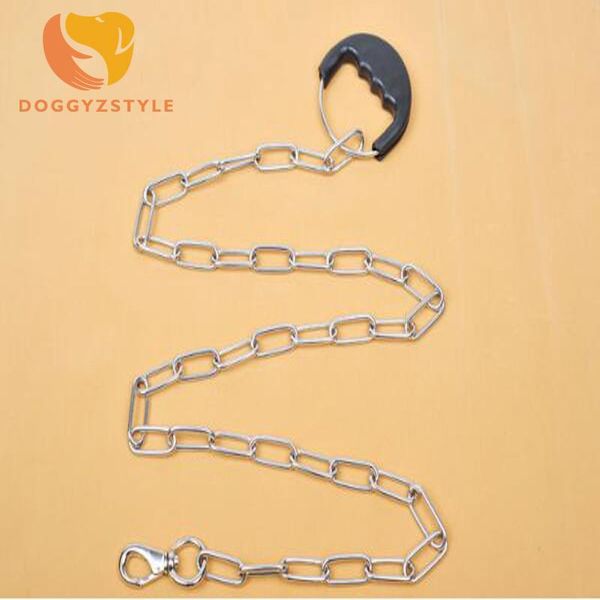 

anti-bite stainless steel pet chain dog leash heavy duty dog daily training leash leather handle pet traction rope doggyzstyle