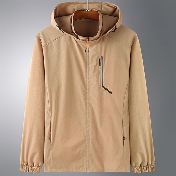 

new autumn sports coat plus extra large hooded casual solid color windbreaker fat men's jacket, Tan;black