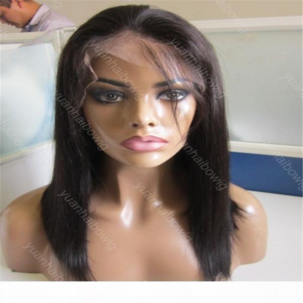 

short bob wig virgin indian human hair layer straight front lace wig ing, Black;brown