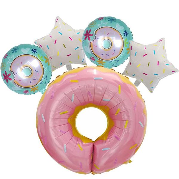 

5pcs two sweet pink donuts foil balloons baby shower happy birthday party decoration wedding inflatable helium kids toy globos wmtcmg