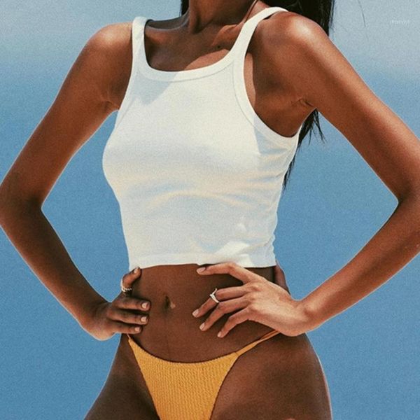 

2020 new ladies vest vintage backless crop vest sleeveless simple fashion tank white hanging summer neck t-shirt1