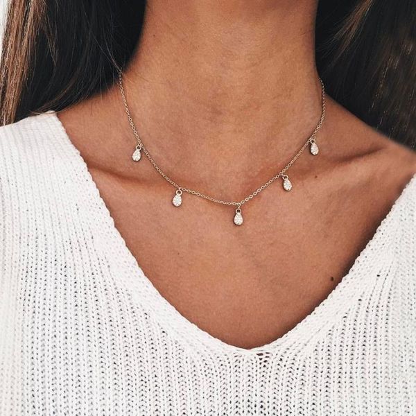 

chokers kinfolk fashion necklace 2021 gold chain women personality crystal pendant jewelry collares gifts, Golden;silver