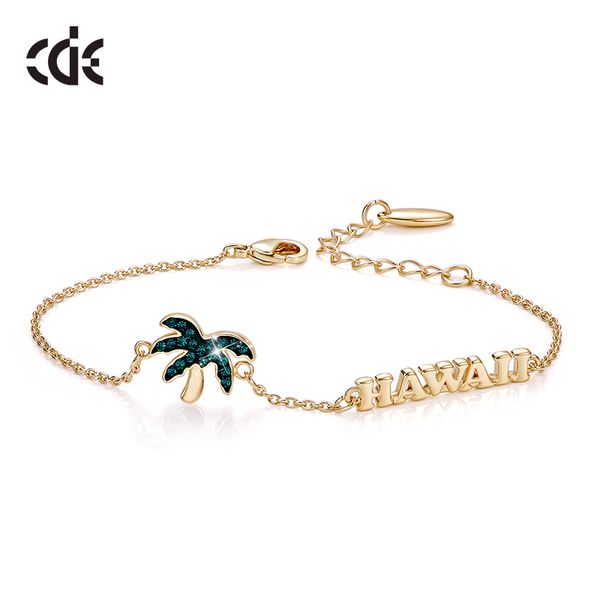 

cde women gold bracelet jewelry embellished with crystals from swarovski hawaiian summer beach coconut tree bracelet jewelry q1201, Black