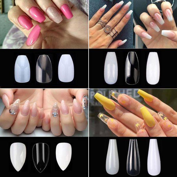 

false nails 100 pieces/box full cover short long nail tips ballerina coffin fake square stiletto french acrylic press on, Red;gold