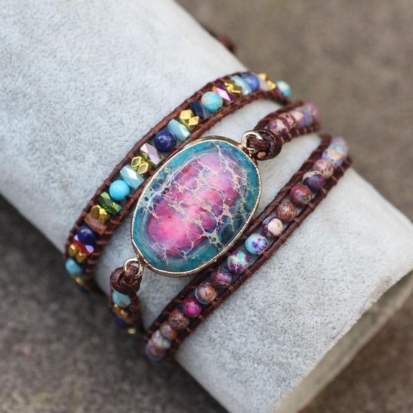 

turquoises 3 strands wrap bracelets handmade boho gems stone leather bracelet gold line howlites women bracelet girls gifts, Golden;silver
