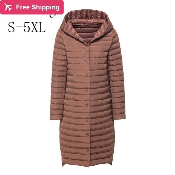 

2021 new womens long puffer coat ultra light down jacket women hooded single breasted windbreaker coats ew81, Black