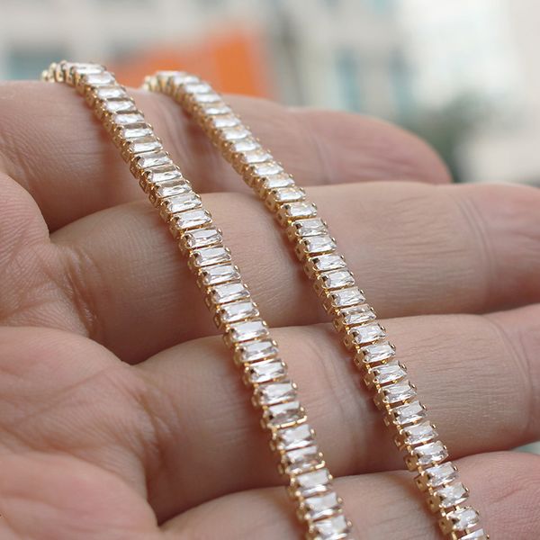 

14k package gold color super flashing bling austrian zircon trapezoidal chain loose chain diy bracelet necklace material, Silver