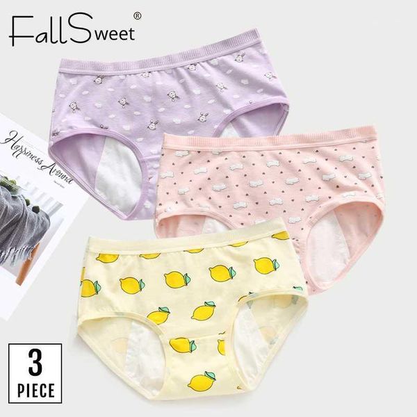 

women's panties fallsweet 3 pcs/lot women period cotton cute leak proof underwear low waist health  l xl briefs1, Black;pink