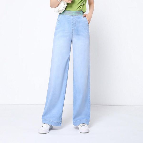 

women's jeans 2021 summer wide leg denim women loose light blue mom high waist ladies plus size pants1