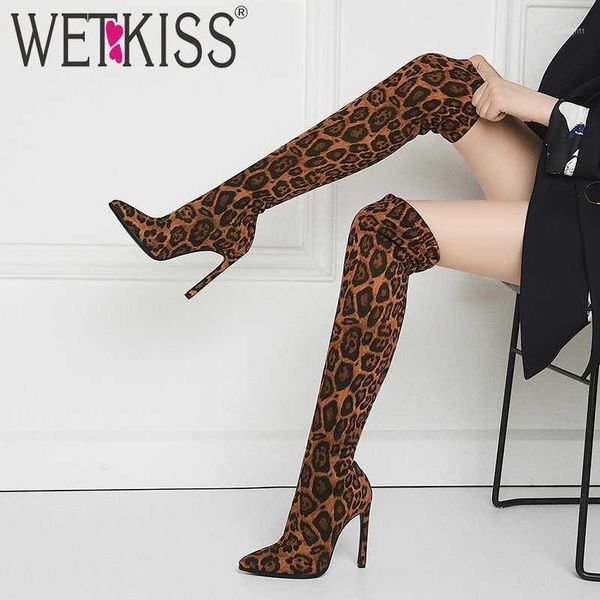 

boots wetkiss stiletto heel stretch flock women thigh high boot shoes female party ladies pointed toe elastic winter1, Black