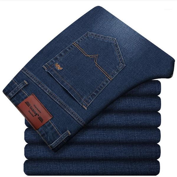 

2021 men's thick fashion plus size jeans high stretch loose straight-leg business casual pants classic brand oversize trousers1, Blue