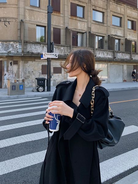 

black high-end double-sided cashmere for women's middle and long-term autumn / winter 2020 fashionable woolen coat