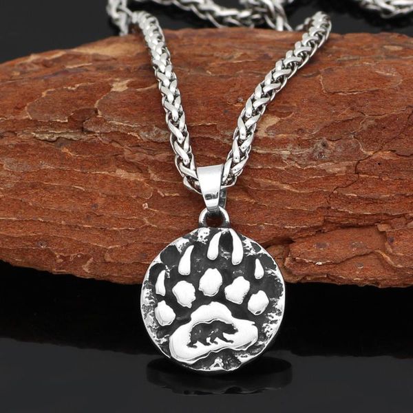 

Stainless steel Nordic Viking Amulet Rune small Bear Necklace with valknut gift bag, Silver