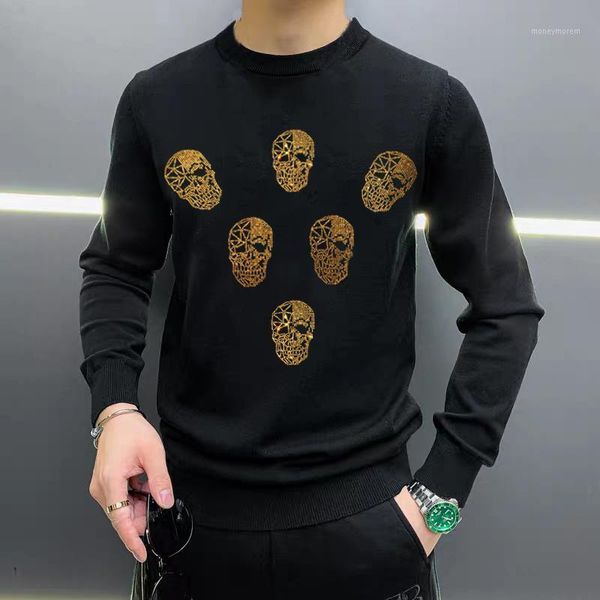

men's sweaters autumn and winter men's sweater skull drill 2021 personality streetwear casual knitted fashion trendy plus size1, White;black