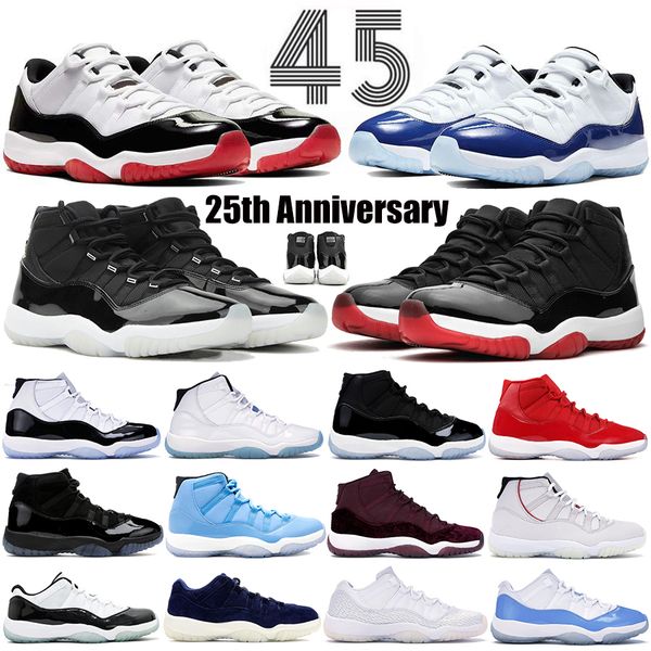 

25th anniversary concord bred 11 11s men women jumpman basketball shoes space jam cap and gown legend blue sports sneakers mens, White;red