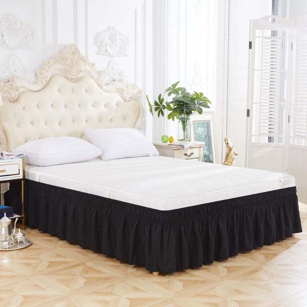 

1pc modern solid black dust ruffle split corners bed skirt elastic band elegant home bedroom decoration pleated bed skirt