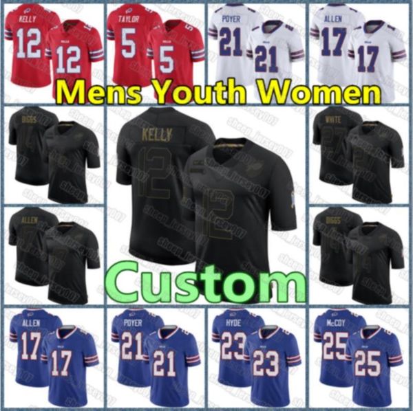 

buffalo bills men #25 lesean mccoy 14 stefon diggs 17 josh allen 91 oliver women youth new custom navy inverted legend jersey, Black;red