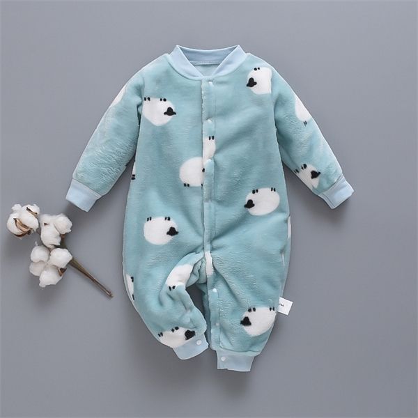 

autumn & winter newborn baby clothes dinosaur print baby boy romper warm infant baby boy girl soft fleece jumpsuit pajamas q1215, Blue