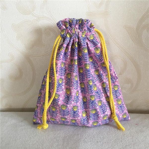 

yile cotton linen drawstring multi purpose organizer bag party gift bag rural grass yellow flower purple 8502 3 h bbyels