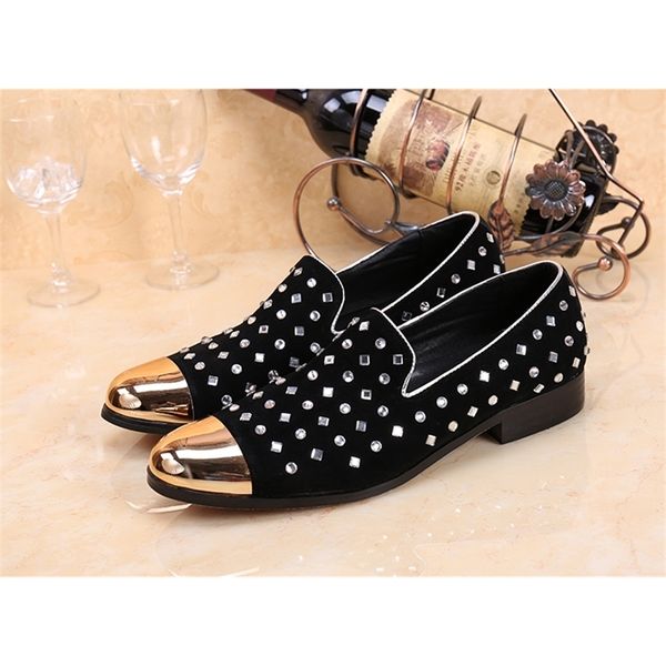 

2020 genuine male fashion leather crystal bling metal pointed to casual moccasins for marriage dressed as shoes zapatos 3vk0, Black