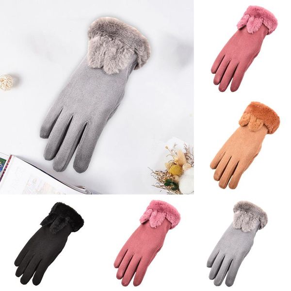 

2020 women' suede gloves warm winter femininas gloves with t-ouch screen index finger windproof guante thicken new arrival #j2p, Blue;gray