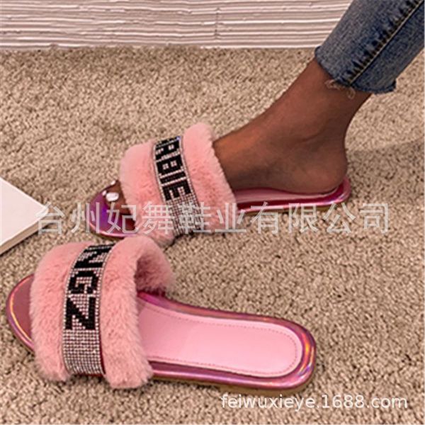 

2021women winter fashion sandals flat heels slipper sandals, Black