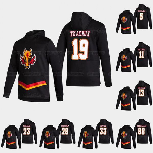 

calgary flames 2021 reverse retro mark giordano matthew tkachuk johnny gaudreau sam bennett elias lindholm rittich backlund hamonic hooide, Black;red