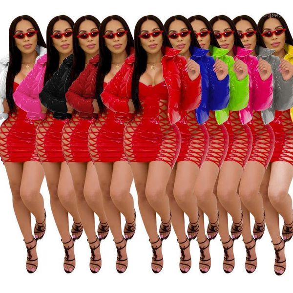 

warm parka coat women casual fashion clothes long sleeve winter cropped bright shiny silver bubble coat puffer jacket outwears1, Black