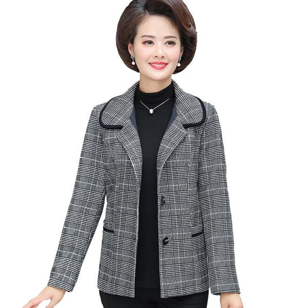 

women's jackets middle-aged women plaid jacket fashion 2021 womens slim single-breasted short outerwear casual plus size coat, Black;brown