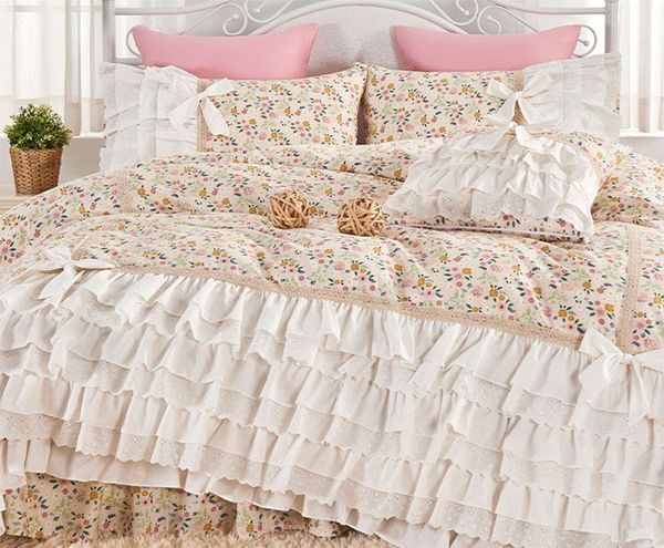 

bedding sets princess romantic ruffle lace sets,twin full  king cute flower cotton bedclothes bedspreads pillow case quilt cover