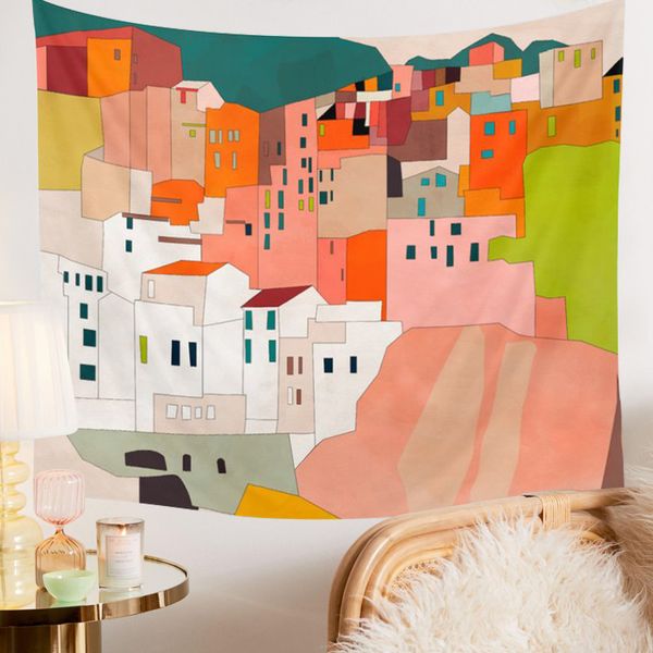 

italy coast house scenic tapestry wall hanging greece santorini island painting wall tapestries home decor art decoration