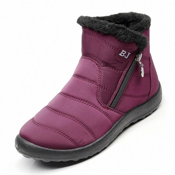 

2020 boots women winter boots snow shoes warm plush bottom ankle zipper solid color larger sizes #j81a, Black