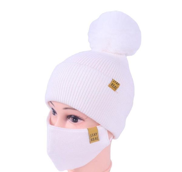 

dhl shipping womens girls knit beanie cap with face mask set soft warm lined winter ski pompom hat outdoor cycling 8 colors bbylkae, Black