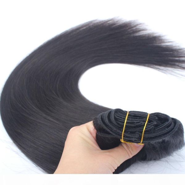 

120g straight clip in human hair extensions brazilian human hair clip in hair extensions clip ins 7pcs set, Black;brown