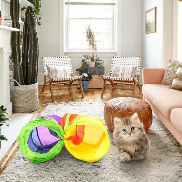 

кошка игрушка многоцветная интерактивная обработка 2 отверстия туннель кота с мячом котенок сыпучие смешные игрушки домашняя туннель кошка и